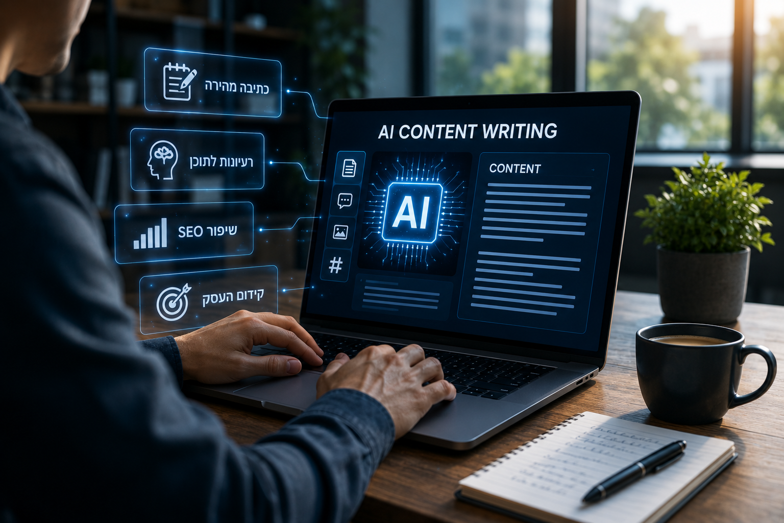 כתיבת תוכן בעברית בינה מלאכותית